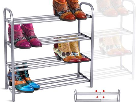 GEMITTO Shoe Rack Organizer for Closet Entryway, 4 Tiers Adjustable Heavy Duty Metal Shoe Storage Shelf, Large Enough for 20+ Pairs of Shoes (23.6 ~41.7 x8.9 x24.2 )(Silver) on Sale