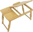 BBBuy 100% Bamboo Adjustable Laptop Table - Foldable Standing Bed Desk - Sofa Breakfast Tray - Notebook Stand Reading Holder for Couch Floor with Storage Drawer For Discount