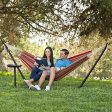 Best Choice Products Outdoor Double Hammock Set w  Steel Stand, Cup Holder, Tray, and Carrying Bag - Red Stripe Cheap