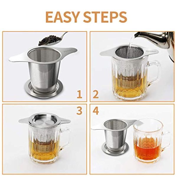 ZPOSE Tea Strainer FDA Approved 304 Stainless Steel Tea Filter, Large Capacity & Double Handle Design Perfect Hanging on Teapot Cups, Fine Mesh Tea Infusers for Loose Tea Hot on Sale