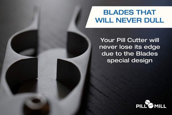 Pill Cutter Splitter by Pill Mill - Metal Blades That Will Never Dull - Grip Handle Helps to Cut Small or Large Pills with Ease - Light and Durable Tablet Divider - Perfect Medicine... For Discount