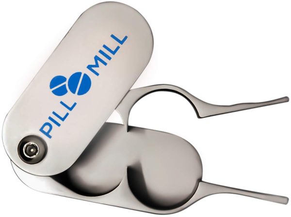 Pill Cutter Splitter by Pill Mill - Metal Blades That Will Never Dull - Grip Handle Helps to Cut Small or Large Pills with Ease - Light and Durable Tablet Divider - Perfect Medicine... For Discount