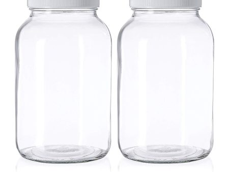 2 Pack - 1 Gallon Mason Jar - Glass Jar Wide Mouth with Airtight Foam Lined Plastic Lid - Safe Mason Jar for Fermenting Kombucha Kefir - Pickling, Storing and Canning - By Kitchentoolz Hot on Sale