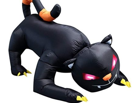 YUNLIGHTS 6X4Ft Halloween Inflatable for Halloween Big Black Cat with LED Lights Indoor and Outdoor Decorations For Cheap