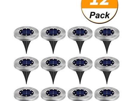 [ 12 Pack] Solar Ground Lights,Solar Garden Light,8 LED Garden Pathway Outdoor In-Ground Lights,Waterproof Disk Flood Lights Dark Sensing Landscape Lighting for Lawn Yard Patio - White Online now