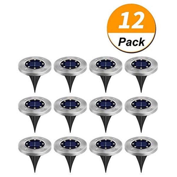 [ 12 Pack] Solar Ground Lights,Solar Garden Light,8 LED Garden Pathway Outdoor In-Ground Lights,Waterproof Disk Flood Lights Dark Sensing Landscape Lighting for Lawn Yard Patio - White Online now