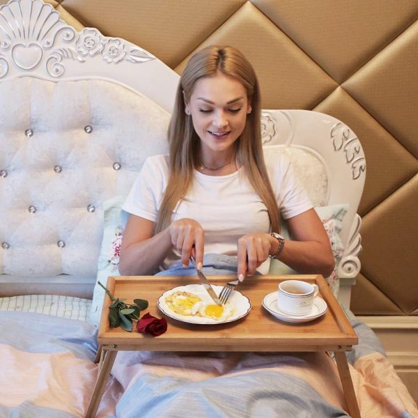 Zhuoyue Bamboo Bed Tray with Folding Legs, Lap Tray with Lipped Tabletop Great for Breakfast in Bed or Dinner by The TV, Use As Lap Drawing Table or Eating Tray Discount