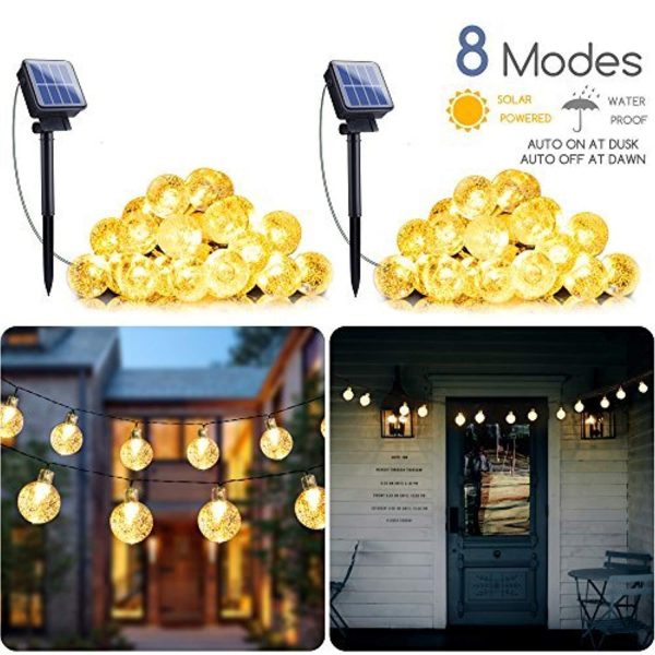 2-Pack Solar String Lights 20FT 30 LED Crystal Globe Lights with 8 Modes, Solar Powered Waterproof Fairy Lights for Outdoor Garden Patio Backyard Xmas Holiday Party Decor, Warm White on Sale