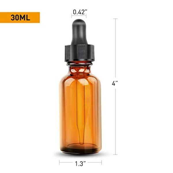 1oz Amber Glass Bottles for Essential Oils with Glass Eye Dropper - Pack of 12 For Sale