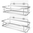 Adhesive Shower Wall Shelf, Shower Caddy Basket with 4 Hooks, Storage Rack Bathroom Shower Storage Organizer for Shampoo Conditioner Stainless Steel No Drilling, 2 Pack Hot on Sale