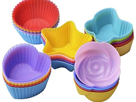 25 Pcs Reusable Silicone Cupcake Liners  Muffin baking Cups, 5 Shapes with 5 Colors, Nonstick and Heat Resistant Cake Molds, by Gseer Online Hot Sale