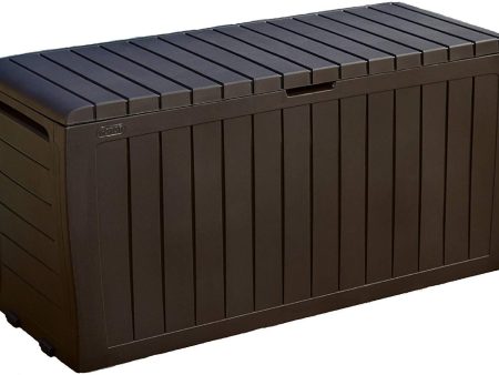 Keter Marvel Plus 71 Gallon Resin Plastic Wood Look All Weather Outdoor Storage Deck Box, Brown For Discount