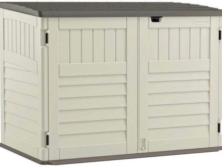 Suncast 5  x 3  Horizontal Stow-Away Storage Shed - Natural Wood-like Outdoor Storage for Trash Cans and Yard Tools - All-Weather Resin, Hinged Lid, Reinforced Floor - Vanilla and Stoney Supply