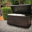 Outdoor Patio Wicker Storage Box - Resin Rattan Pool Storage Box with Lid, Garden Deck Bin, Multi-Purpose Furniture & Organizer with wheels & Container for Gardening Tools, Cushions, Pool Accessory For Discount