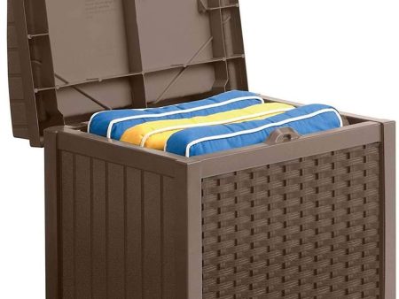 Suncast 22 Gallon Resin Storage Seat - Contemporary Indoor and Outdoor Bin Stores Tools, Toys, and Accessories - Mocha Wicker Online now