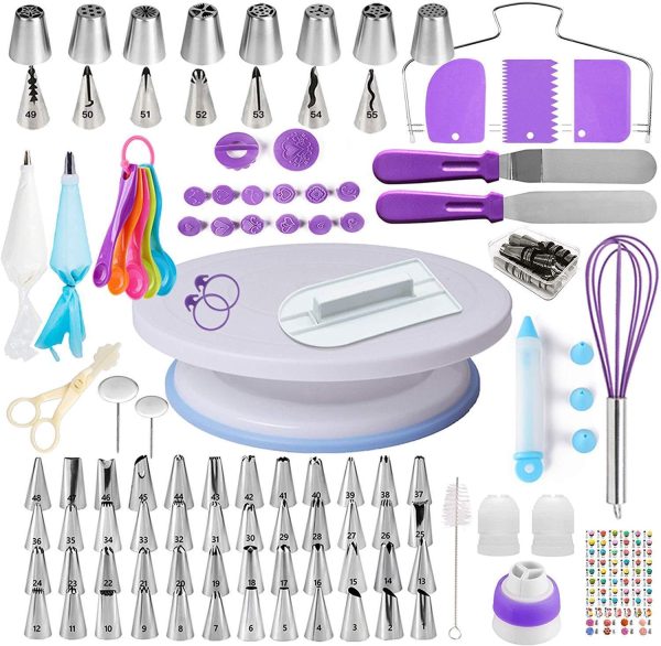 137 PCS Russian Cake Decorating Supplies Kit, Baking Pastry Tools, Piping tips and Bags, Non-stick Cake Turntable, Cake Leveler, Icing Spatulas and Scrapers, Fondant Press, Measuring Spoon, Cake Pen Sale