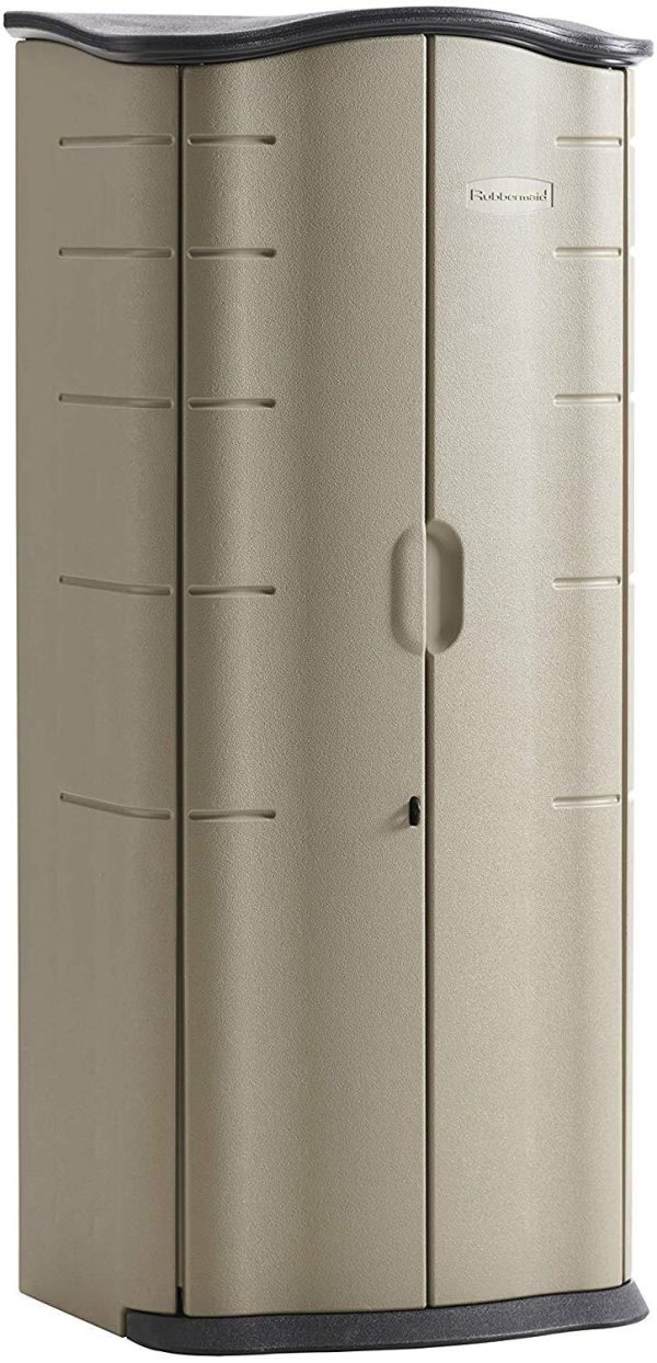 Rubbermaid FG374901OLVSS Vertical Storage Shed, Small, Beige Online Sale