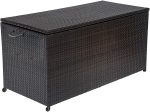 Outdoor Patio Wicker Storage Box - Resin Rattan Pool Storage Box with Lid, Garden Deck Bin, Multi-Purpose Furniture & Organizer with wheels & Container for Gardening Tools, Cushions, Pool Accessory For Discount