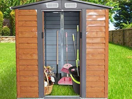 JAXSUNNY 5 x6  Outdoor Steel Garden Storage Utility Tool Shed Backyard Lawn Building Garage w Sliding Door Fashion