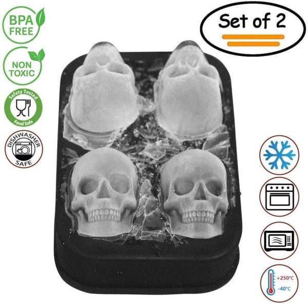 2 Pack 3D Silicone Skull Mold Ice Cube Mold, Onidoor Creative Candy Sugar Chocolate Mold Maker Cheap