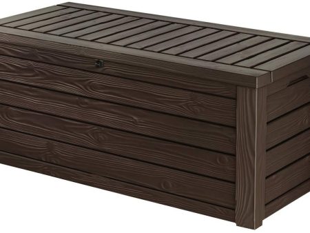 Keter Westwood Plastic Deck Storage Container Box Outdoor Patio Garden Furniture 150 Gal, Brown Online