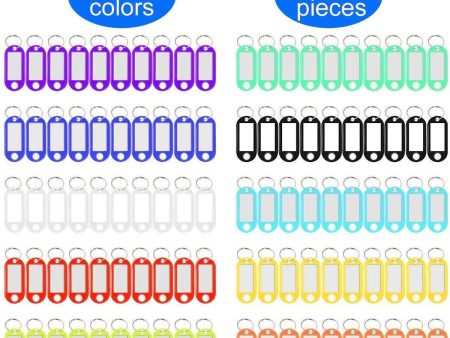 YUEAON 100 Pack Tough Plastic Key Tags with Label Window ID Luggage tag with Split Ring Key Ring Keychain,10 Colors Online Hot Sale